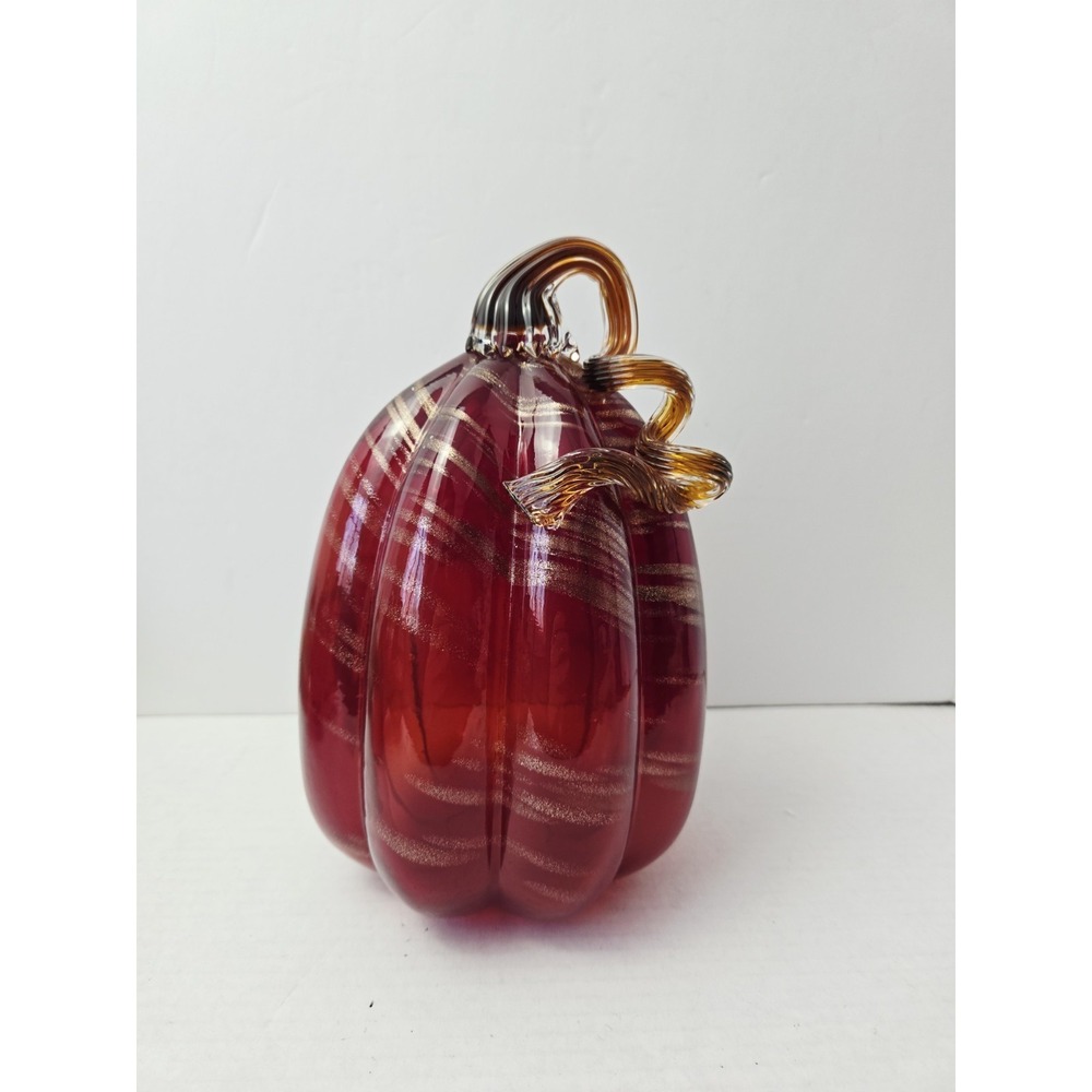 Gold glitter Art‎ Glass pumpkin statue multicolor 9 1/2"